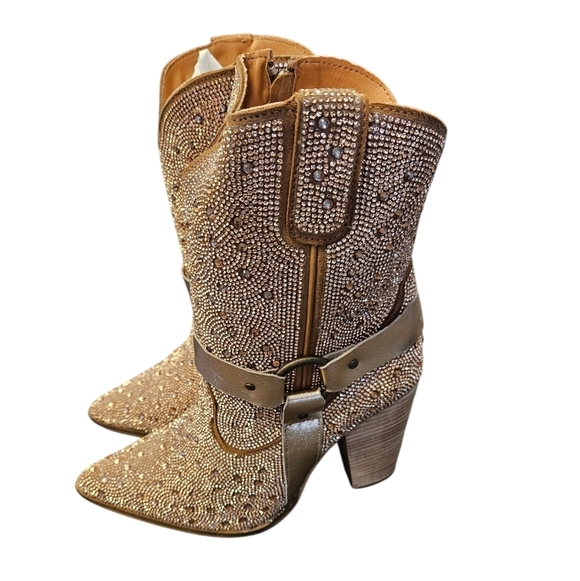 Dingo Crown Jewel Leather Rose Gold Harness Bootie Womens NEW - Picture 5 of 9